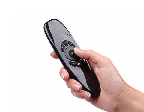 Xoro AMW 100 2.4GHz Kabellose Air Mouse mit Gyroskop Sensor, integriertem Mikrofon, Akku und QWERTZ Tastatur in Schwarz