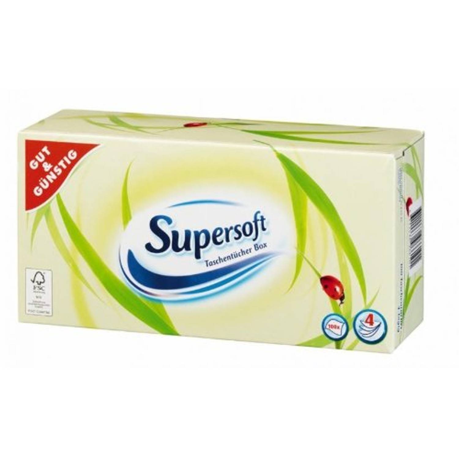 Gut & Günstig Taschentücher Supersoft 4-lagig - Spenderbox á 100 Stück