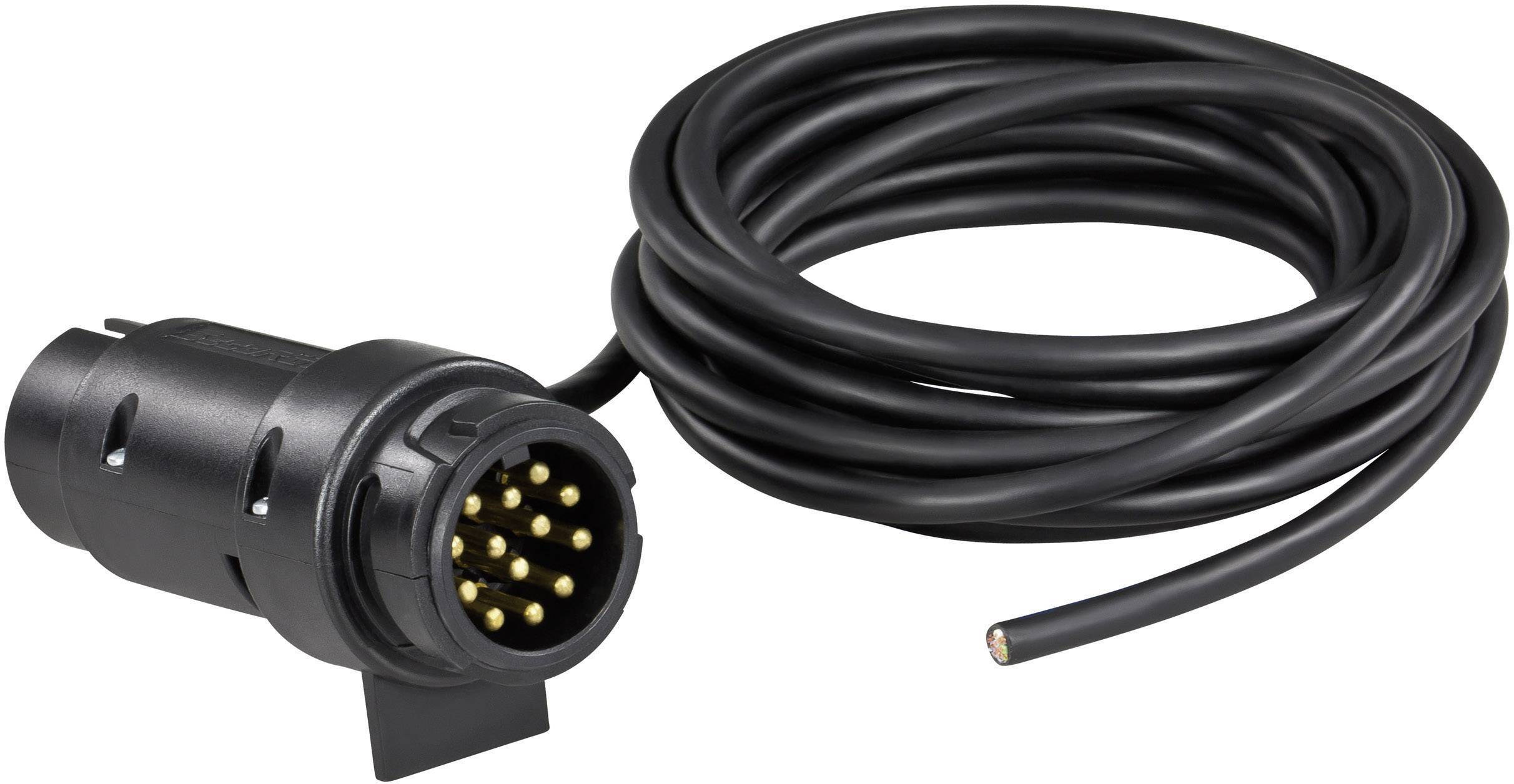 Ein schwarzer 13-poliger Anhänger-Stecker mit langem Kabel.