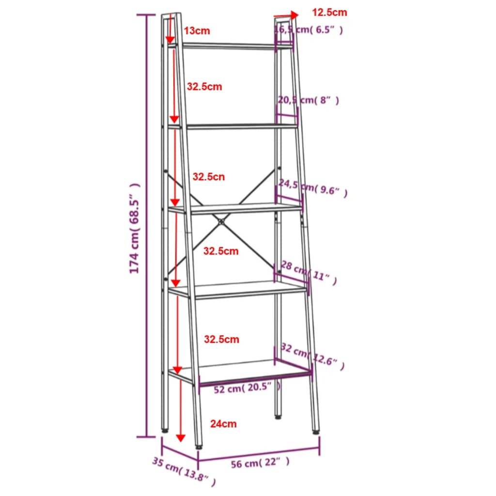 vidaXL Standregal mit 5 Böden Dunkelbraun und Schwarz 56x35x174 cm