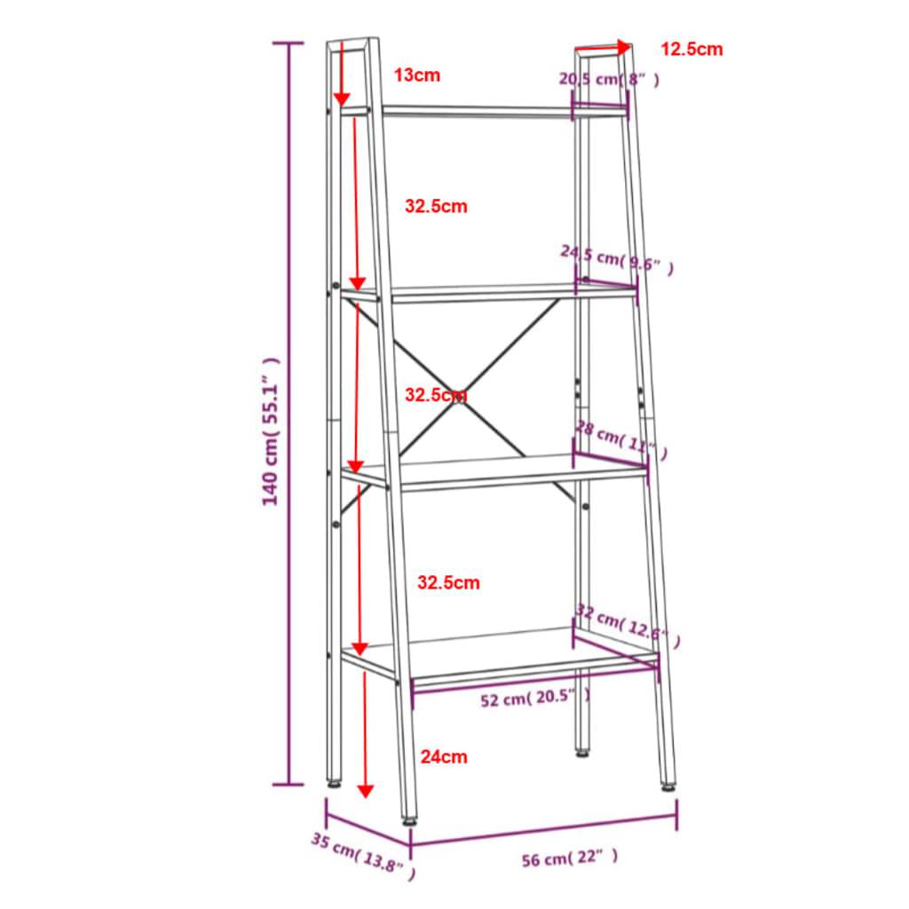 vidaXL Standregal 4 Böden Hellbraun und Schwarz 56x35x140 cm