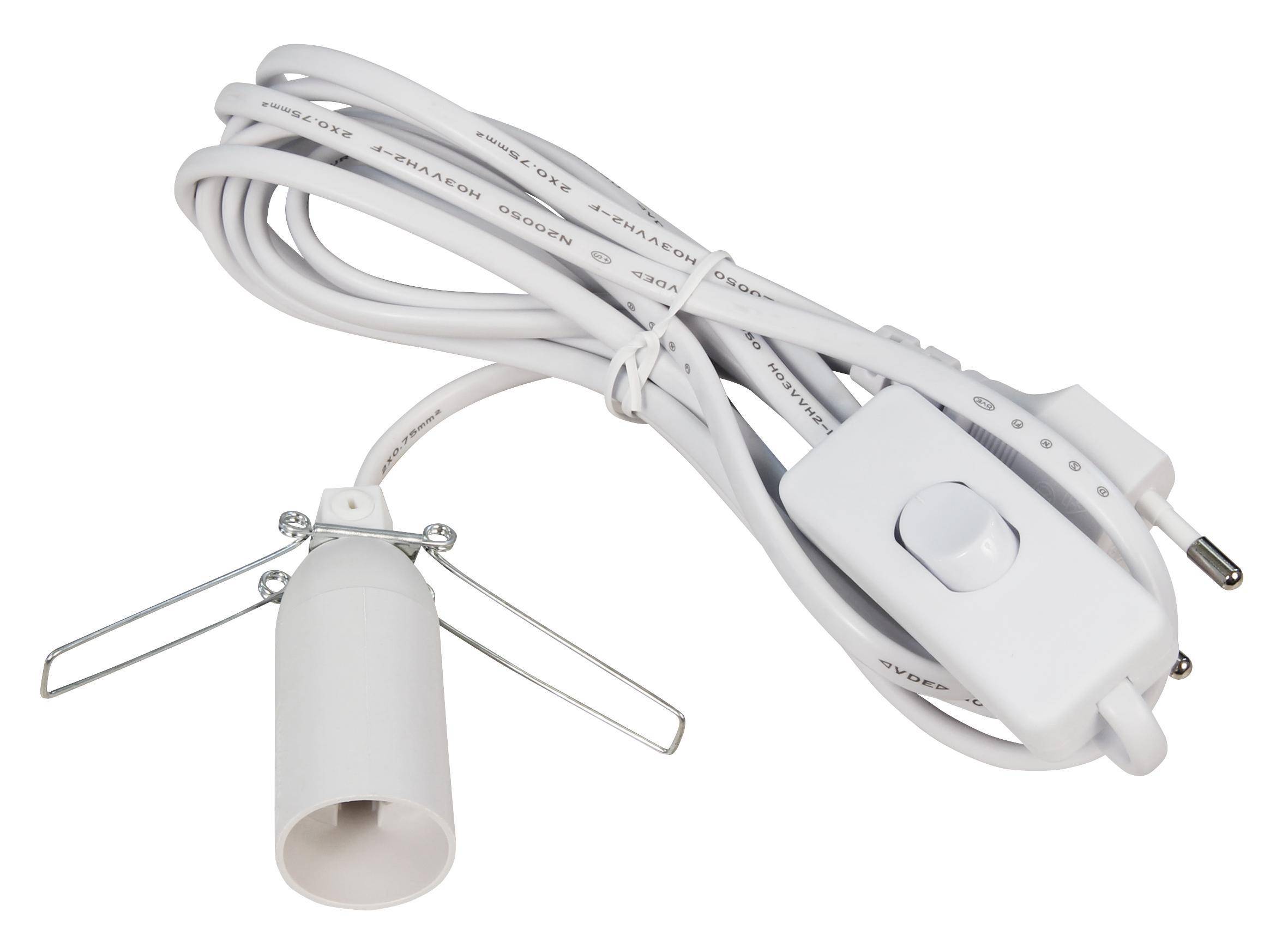 Euro-Netzkabel mit Schnurschalter und E14 Fassung, 3,5m, weiß