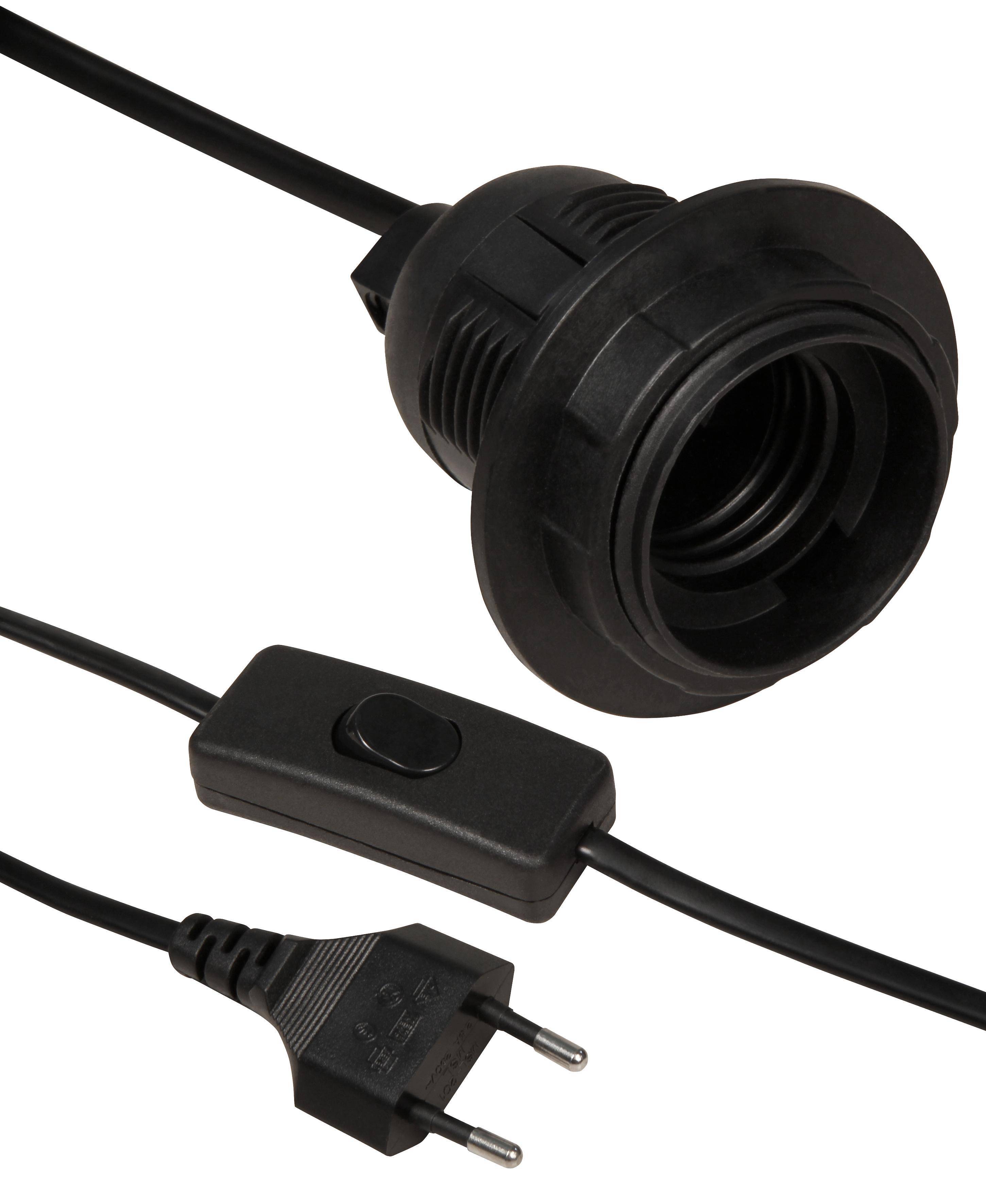 Euro-Netzkabel mit Schnurschalter und E27 Fassung, 3,5m, schwarz