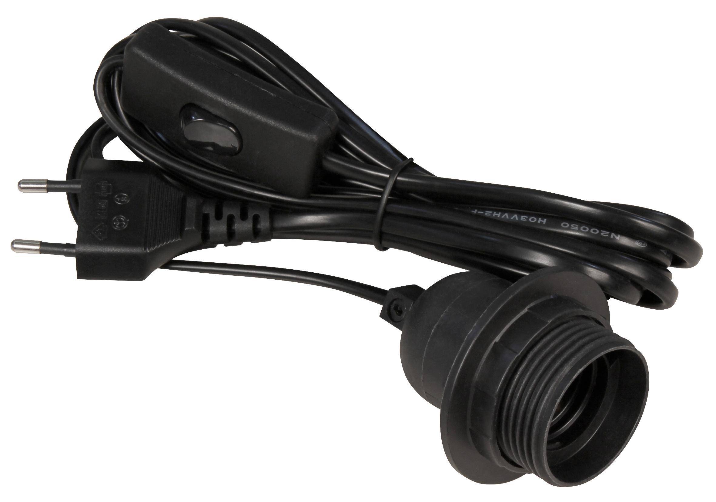 Euro-Netzkabel mit Schnurschalter und E27 Fassung, 3,5m, schwarz