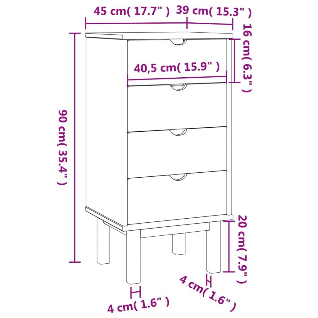 vidaXL Schubladenschrank OTTA 45x39x90 cm Massivholz