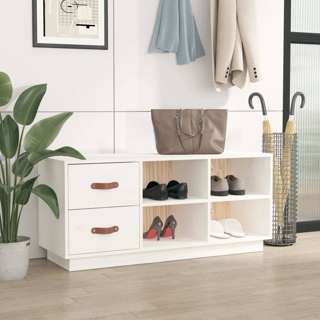 vidaXL Schuhbank Weiß 100x34x45 cm Massivholz Kiefer