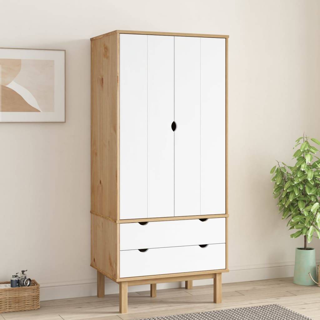 vidaXL Kleiderschrank OTTA Braun&Weiß 76,5x53x172 cm Massivholz Kiefer