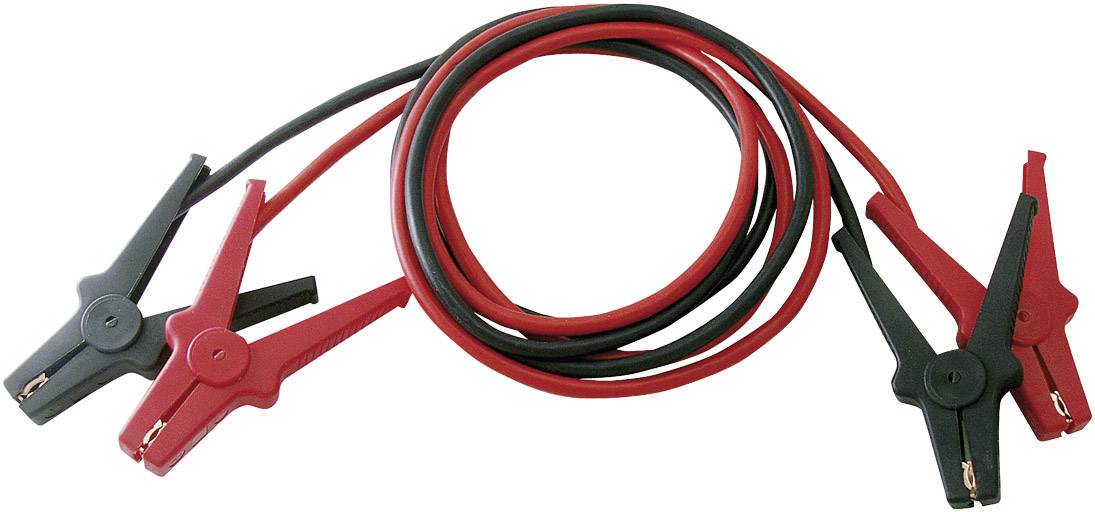 Rote und schwarze Starthilfekabel mit Klemmen.