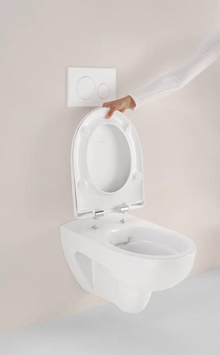 Geberit Renova Set Wand-WC Tiefspüler Rimfree, WC-Sitz T 54cm, Absenkautomatik Quick-Release Bef. von oben, Weiß