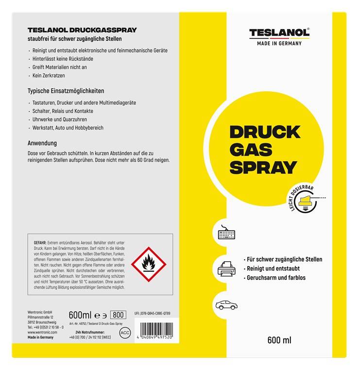 Teslanol Druckgasspray 600ml für elektron. und feinmechan. Geräte