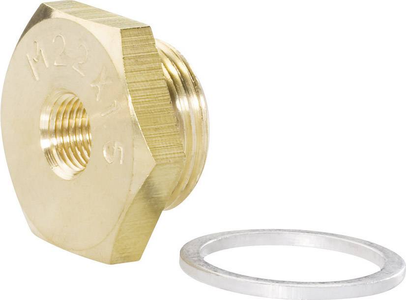 Messing Gewindeadapter mit Dichtring, sechseckige Form, Aufschrift 'M22x1,5'.