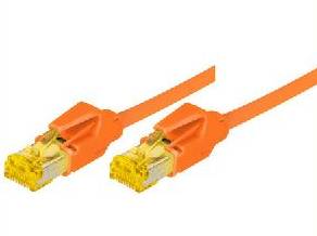 Tecline patch cable Cat. 6A (ISO/IEC), S/FTP, halogen-free, with snap-in protection, orange, 7.5 m