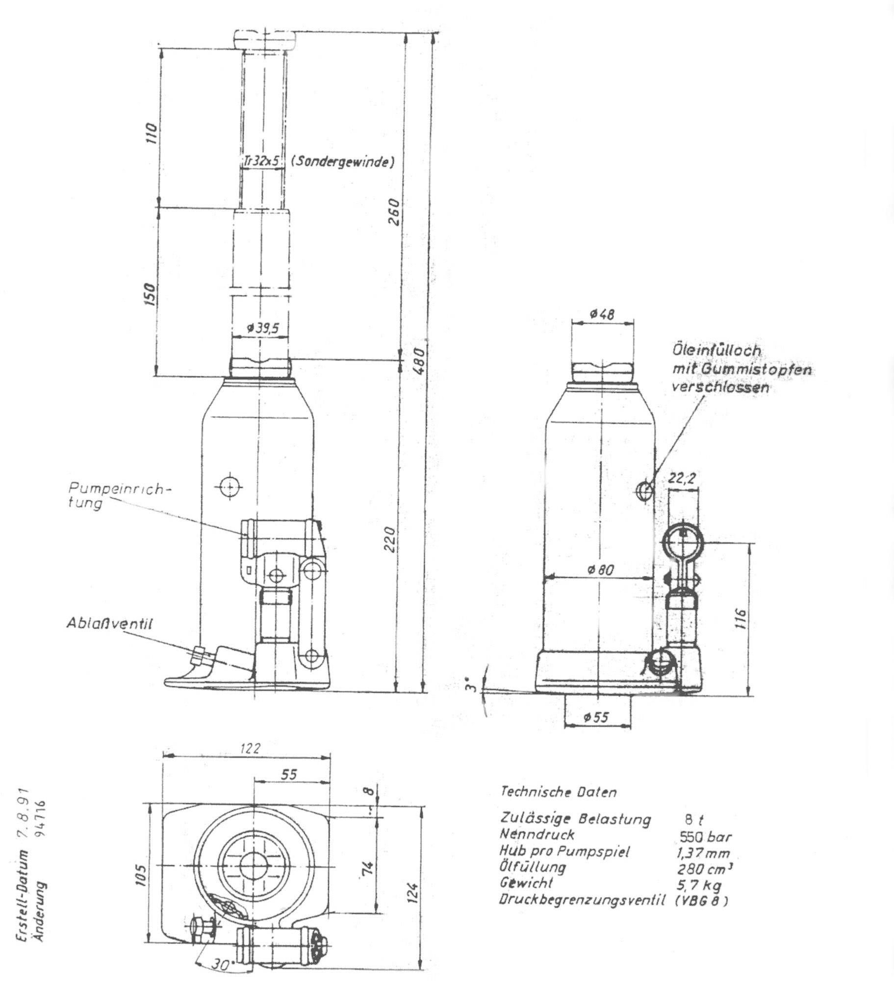 Weber Hydraulik Hydraulischer Stockheber 8 t Arbeitshöhe: 48cm (max)
