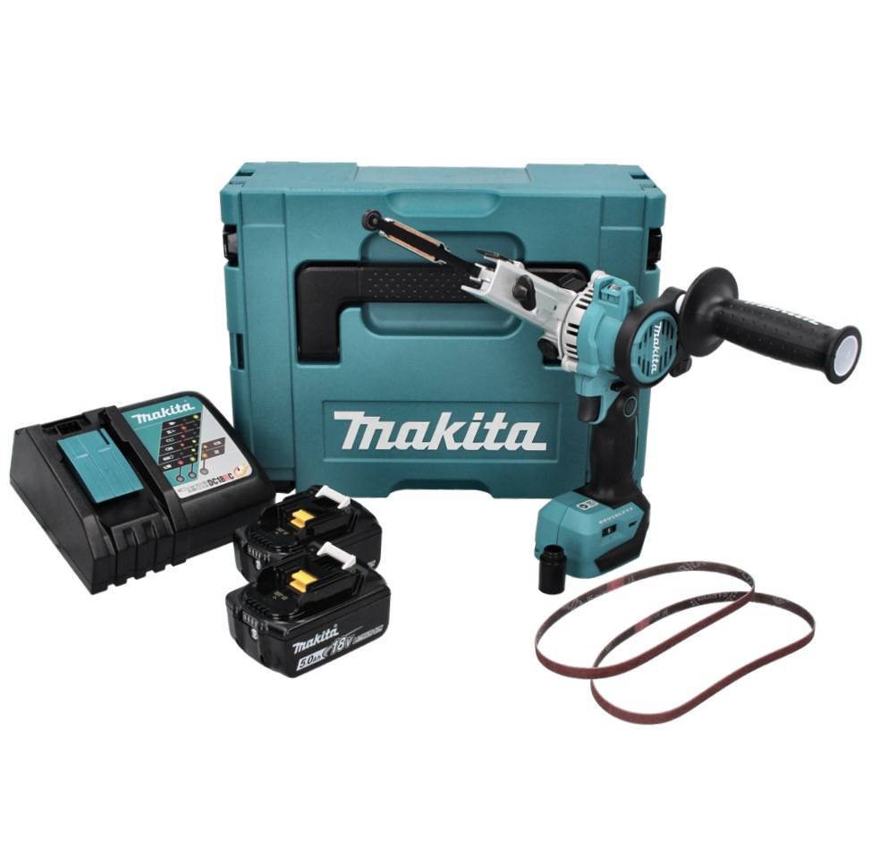 Makita DBS 180 RTJ Akku Bandfeile 18 V 9 x 533 mm Brushless + 2x Akku 5,0 Ah + Ladegerät + Makpac