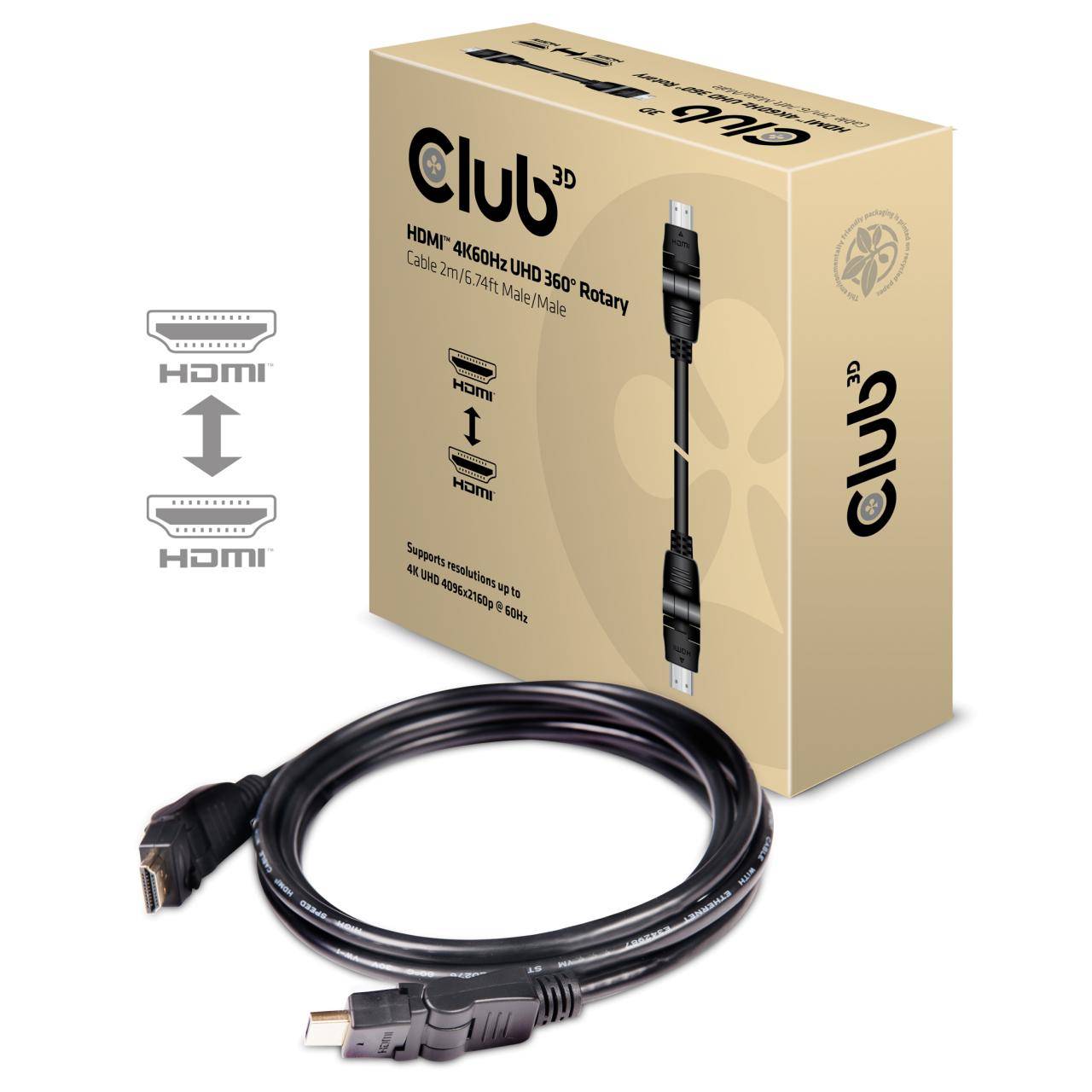 Club3D HDMI Anschlusskabel HDMI-A Stecker, HDMI-A Stecker 2.00m Schwarz CAC-1360 4K UHD, Flammwidrig HDMI-Kabel