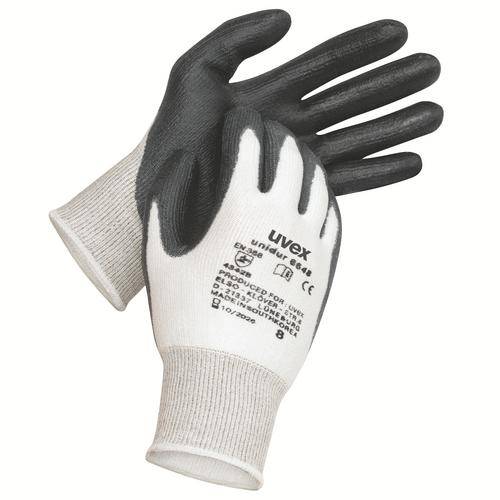 uvex Schnittschutz-Handschuh unidur 6648, Kategorie II, weiß/schwarz, Größe 6