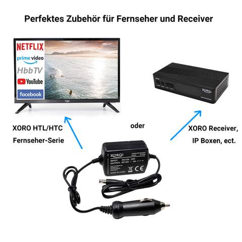 XORO CA1224 Stabilisierter 12V / 24V KFZ Adapter für Fernseher & Receiver mit Überspannung & Übertemperaturschutz