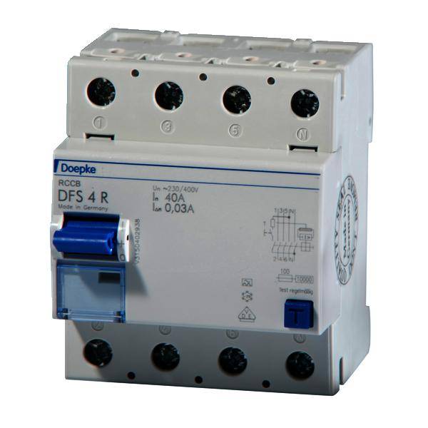 Doepke 09134911 DFS4 040-4/0,03-A R Neutralleiter rechts FI-Schutzschalter A 4polig 40 A 0.03 A 230 V, 400 V
