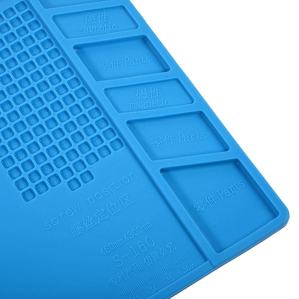 Silikon Lötmatte, 450x300mm, mit Werkzeughalterung, 4 Magnetzonen und 3 Klappfächern