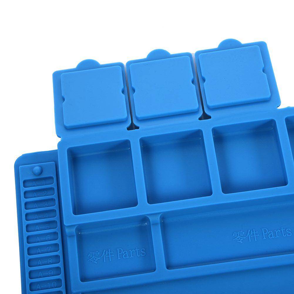 Silikon Lötmatte, 450x300mm, mit Werkzeughalterung, 4 Magnetzonen und 3 Klappfächern