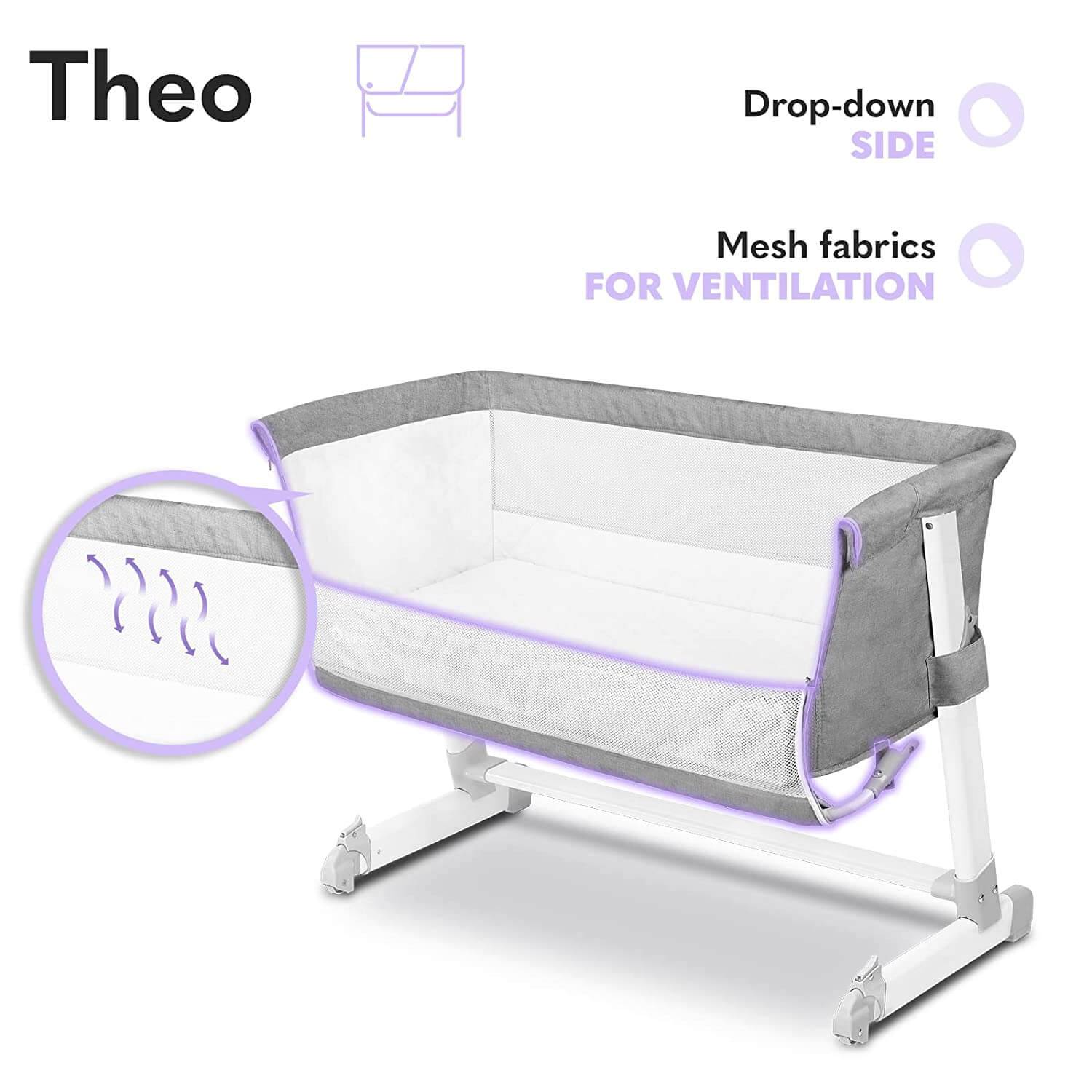 Lionelo Theo concrete Baby Beistellbett Kinderbett grau Babybett Zustellbett