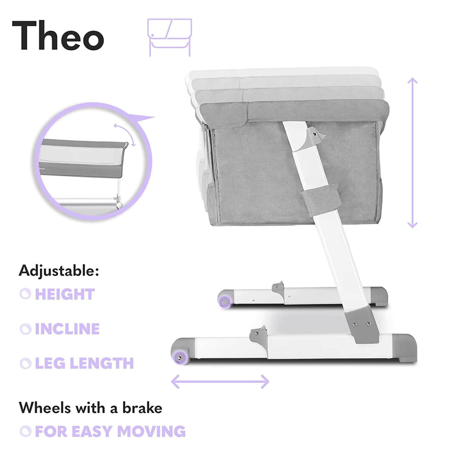 Lionelo Theo concrete Baby Beistellbett Kinderbett grau Babybett Zustellbett