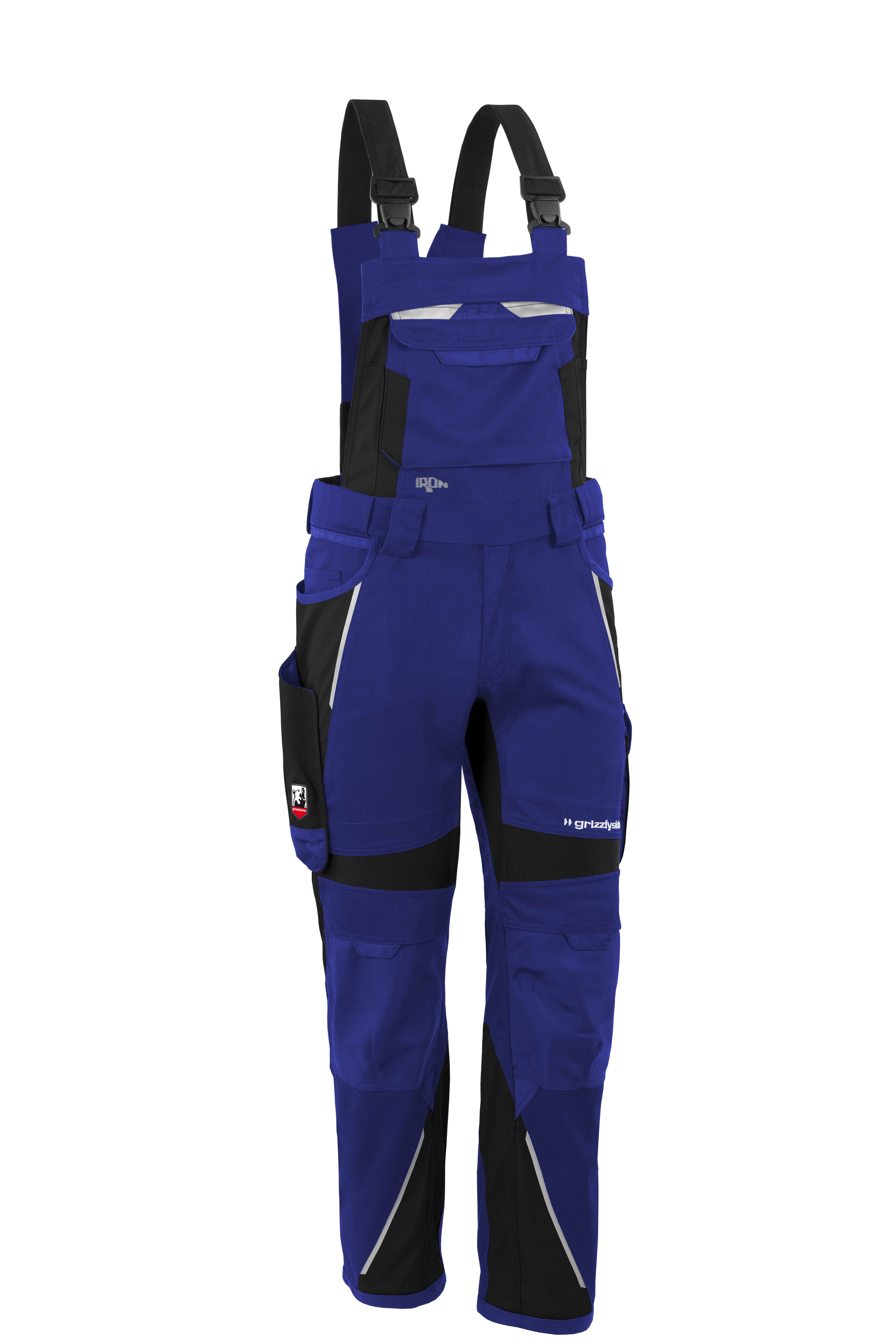Qualitex Arbeitshose 'IRON' in kornblau/schwarz, Größe: 130 - moderne Latzhose - funktionaler Blaumann