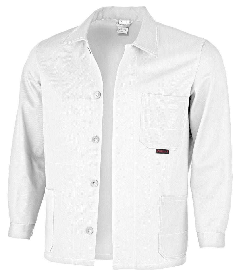 Qualitex Arbeitsjacke 'favorit' in weiß, Größe: 44 - Langjacke BW 320 g strapazierfähige Werkstattjacke