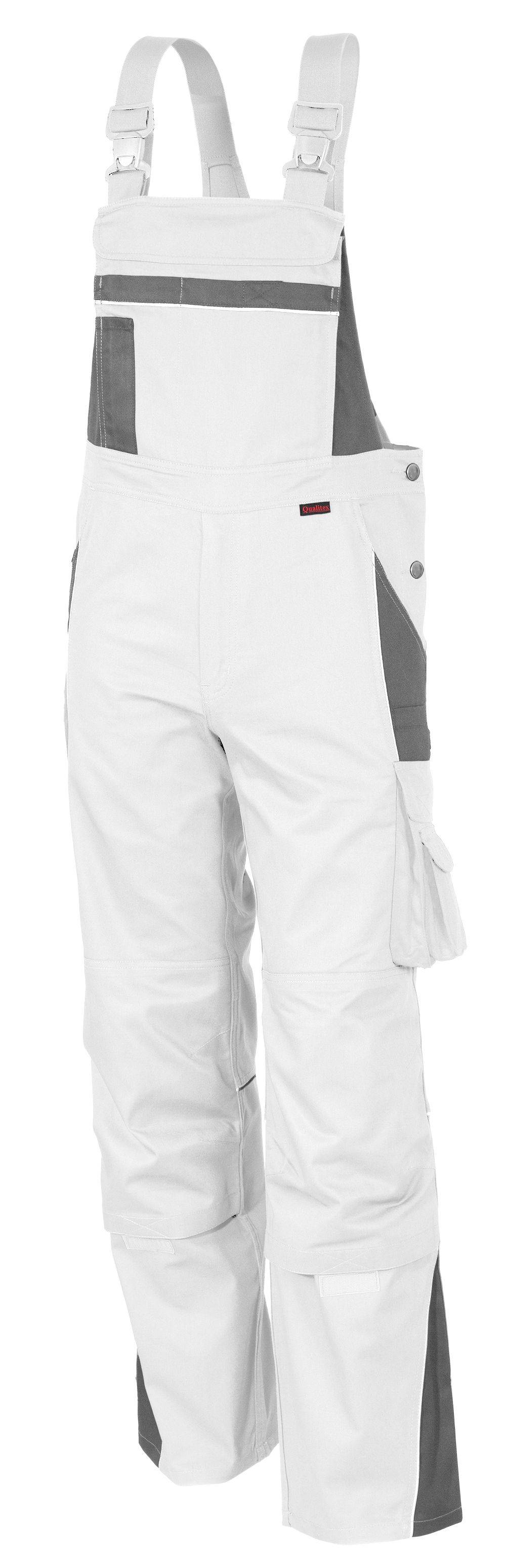 Qualitex Arbeitshose 'PRO' in weiß/grau, Größe: 70 - Latzhose MG 245 g - Blaumann für PROfessionals