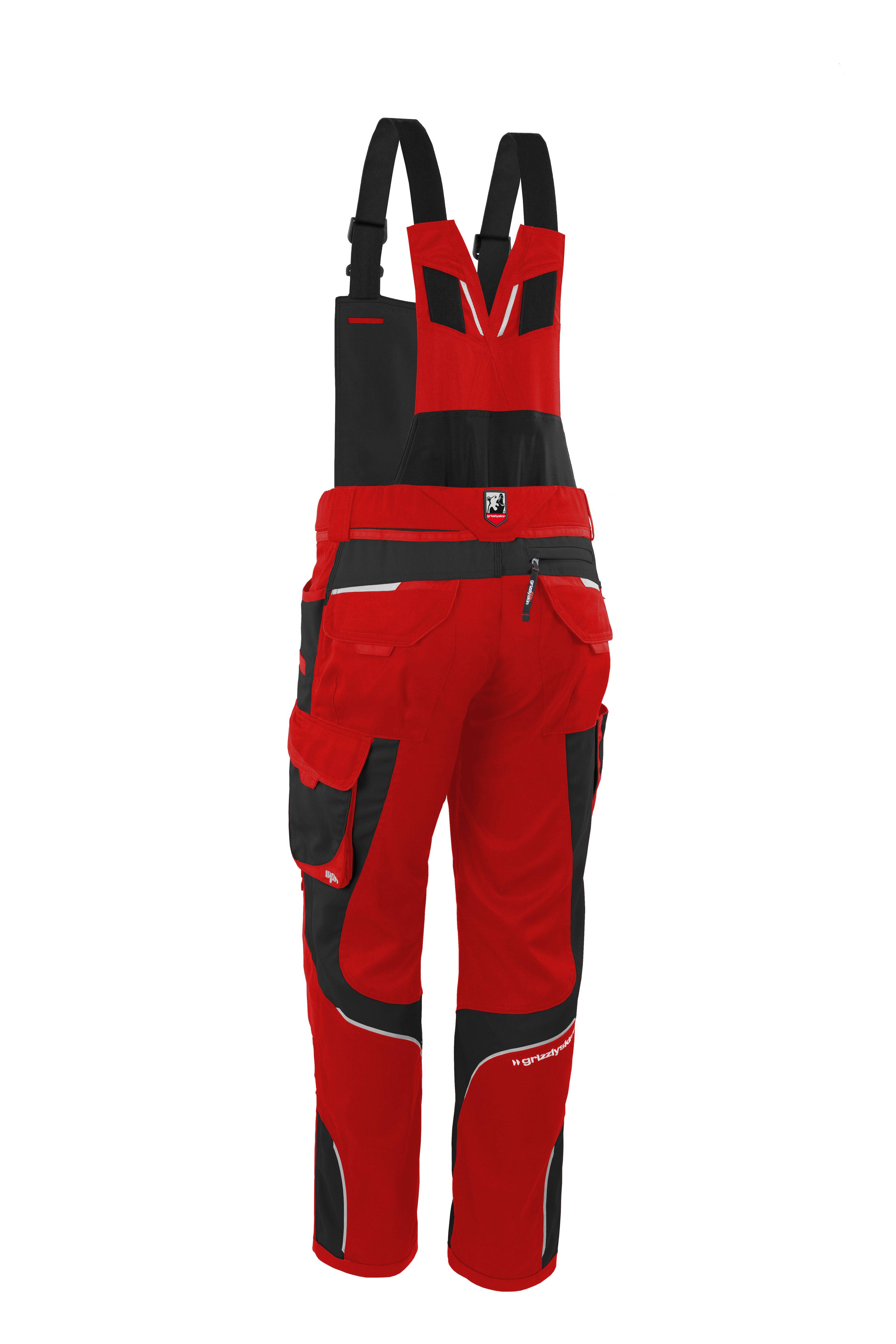Qualitex Arbeitshose 'IRON' in rot/schwarz, Größe: 126 - moderne Latzhose - funktionaler Blaumann