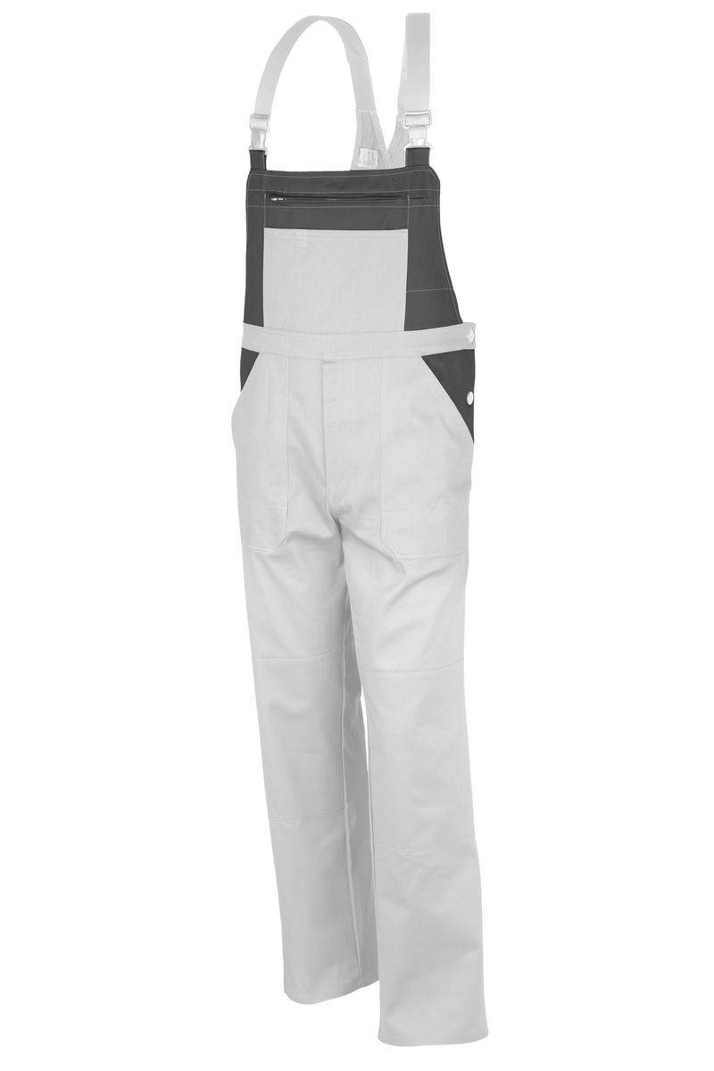 Qualitex Arbeitshose 'basic 2-farbig' in weiss/grau, Größe: 106 - Latzhose BW 240 g - standard Blaumann