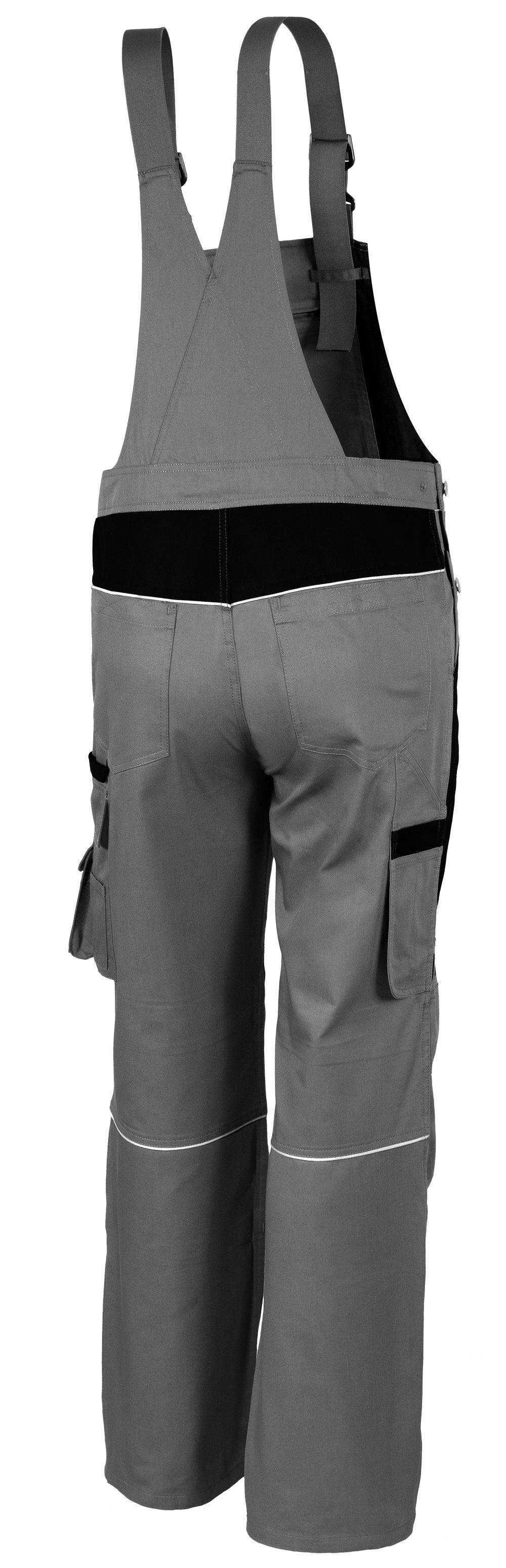 Qualitex Arbeitshose 'PRO' in grau/schwarz, Größe: 58 - Latzhose MG 245 g - Blaumann für PROfessionals
