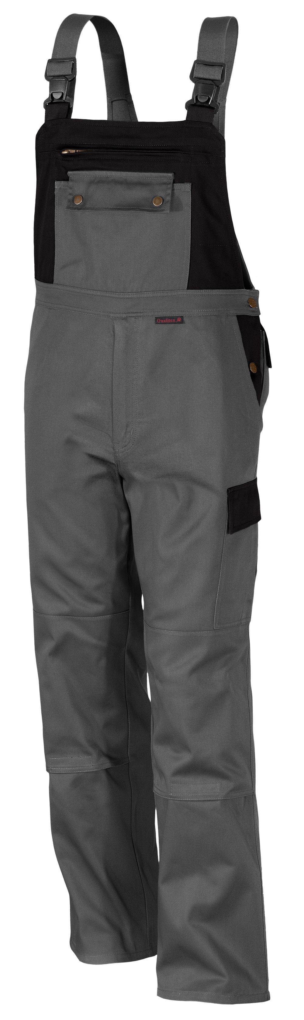 Qualitex Arbeitshose 'image' in mittelgrau/schwarz, Größe: 94 - Latzhose MG 300 g - stylische Blaummann