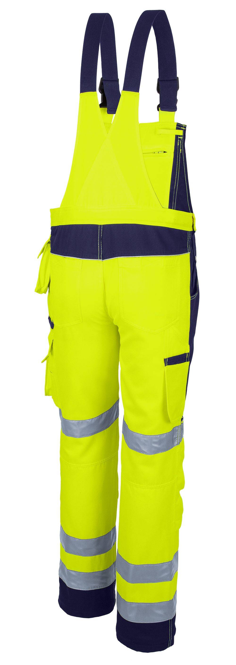 Qualitex Arbeitshose 'PRO Warnschutz' in warngelb/marine, Größe: 42 - Latzhose - Warnschutz für PROfessionals