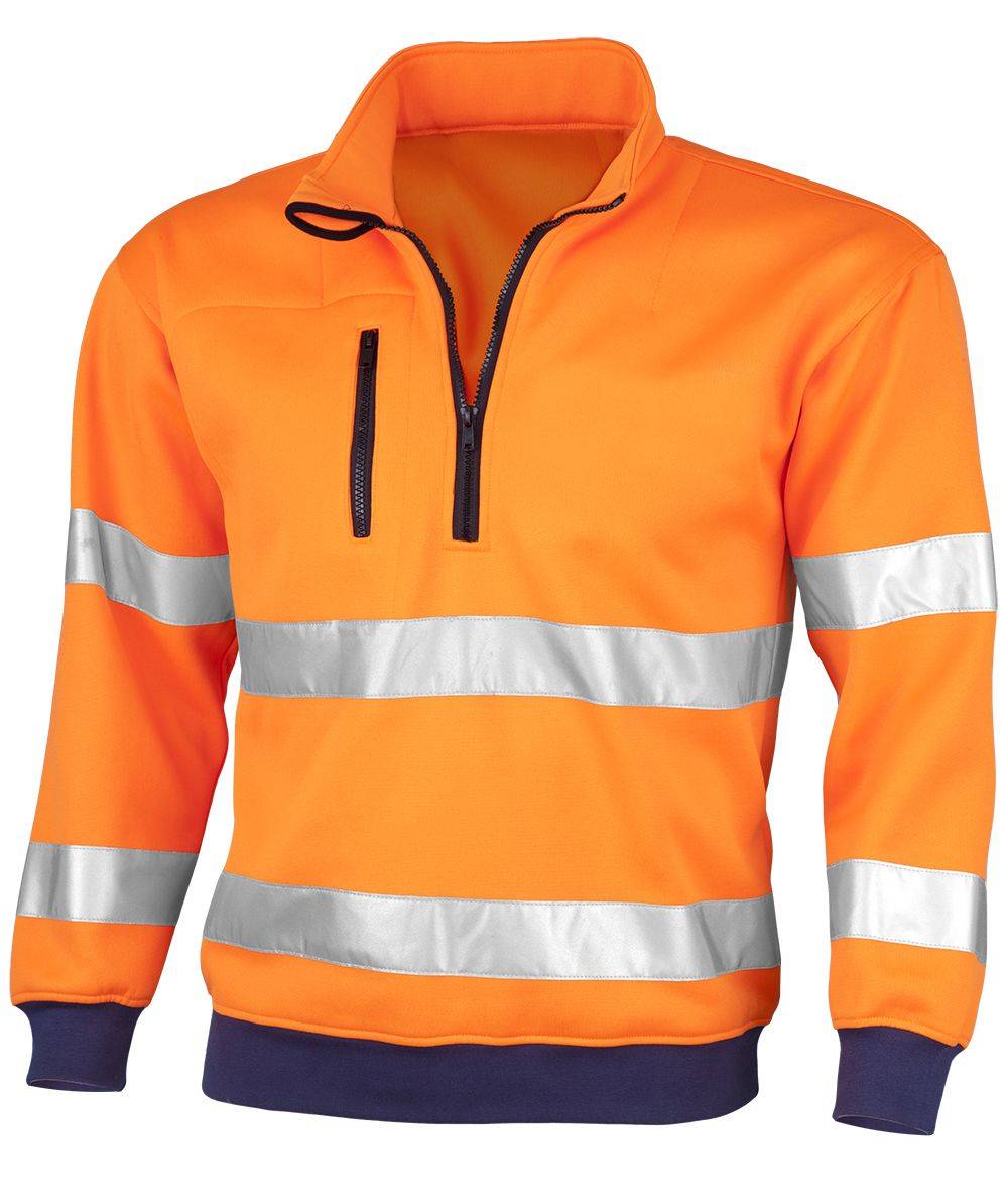 Qualitex Arbeitsshirt 'PRO Warnschutz' in warnorange, Größe: 5XL - Warnschutz-Arbeitssweatshirt für PROfessionals