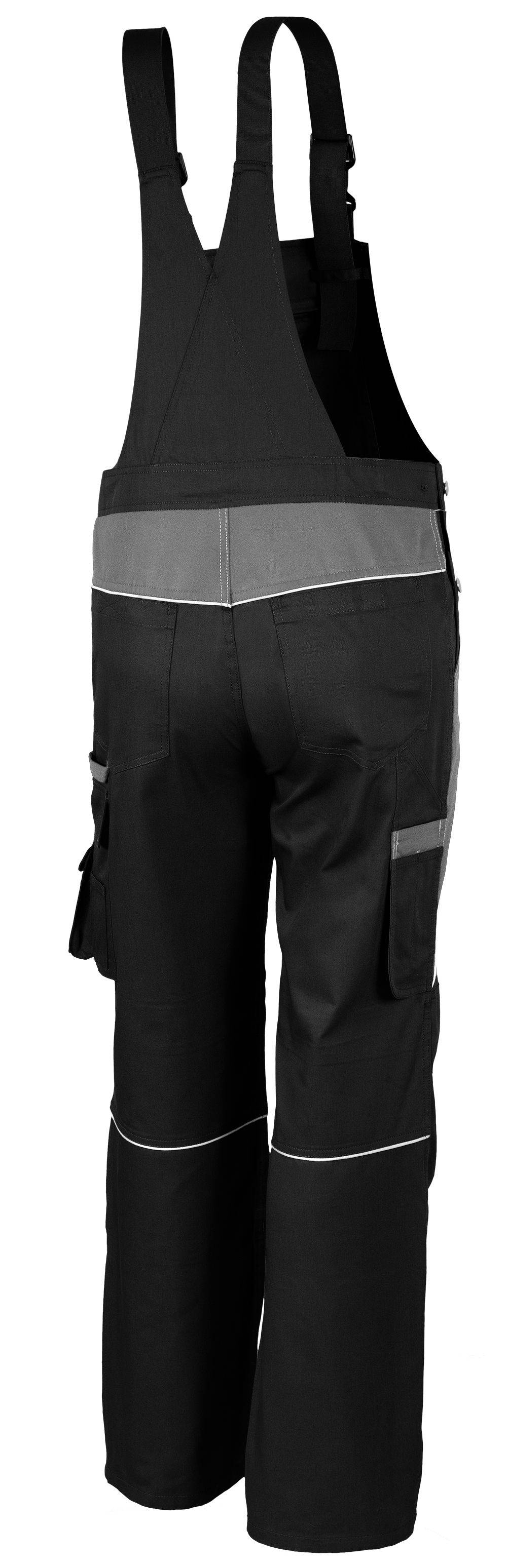 Qualitex Arbeitshose 'PRO' in schwarz/grau, Größe: 98 - Latzhose MG 245 g - Blaumann für PROfessionals