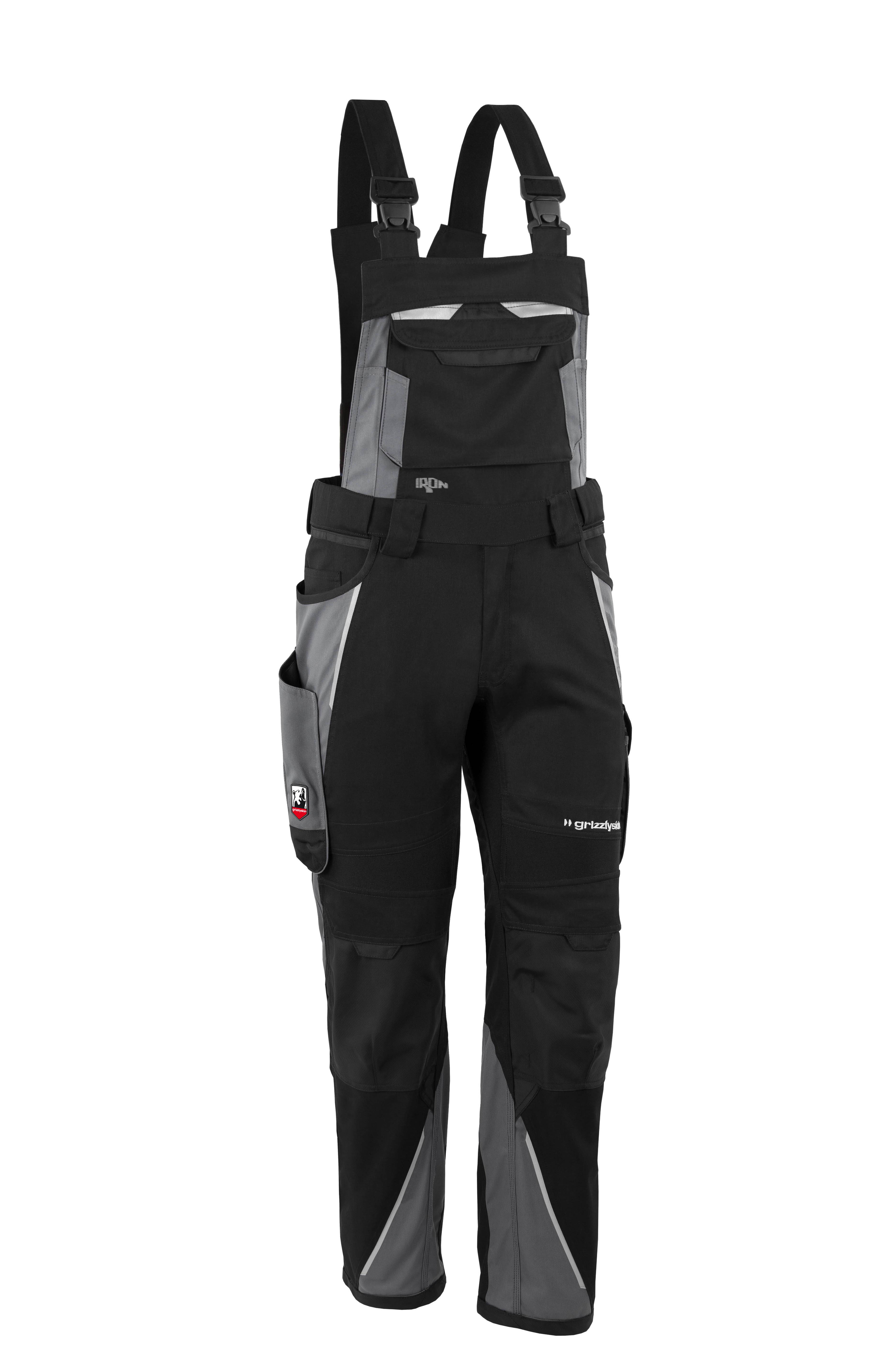 Qualitex Arbeitshose 'IRON' in schwarz/grau, Größe: 70 - moderne Latzhose - funktionaler Blaumann