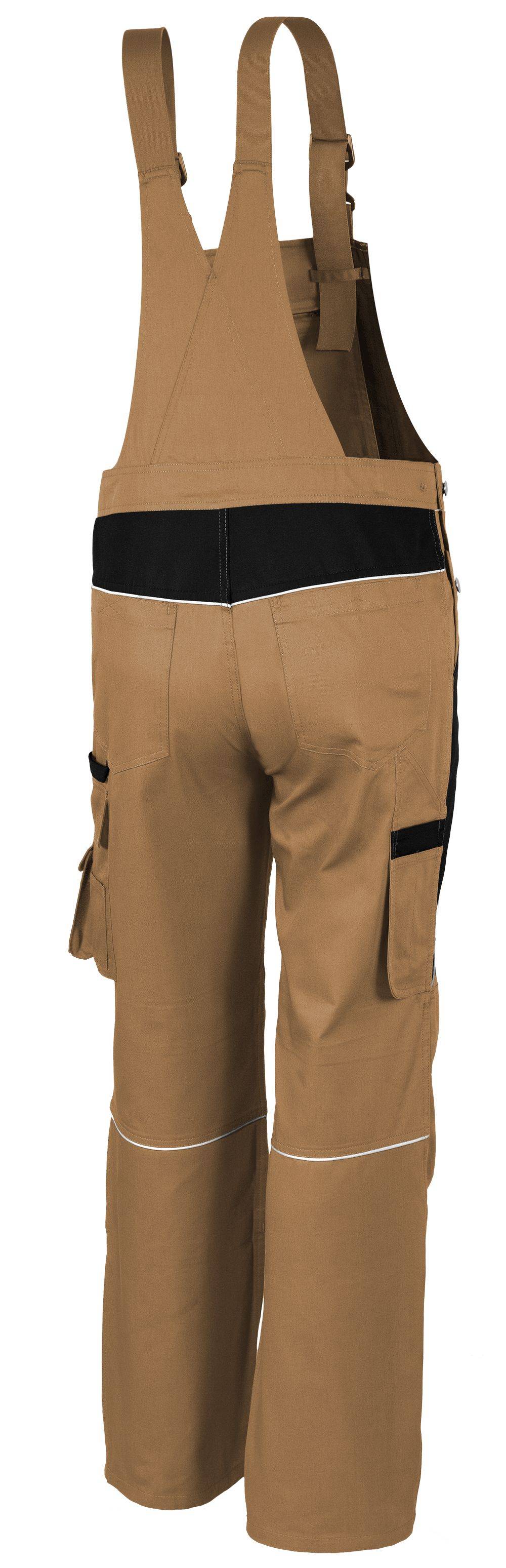 Qualitex Arbeitshose 'PRO' in khaki/schwarz, Größe: 90 - Latzhose MG 245 g - Blaumann für PROfessionals