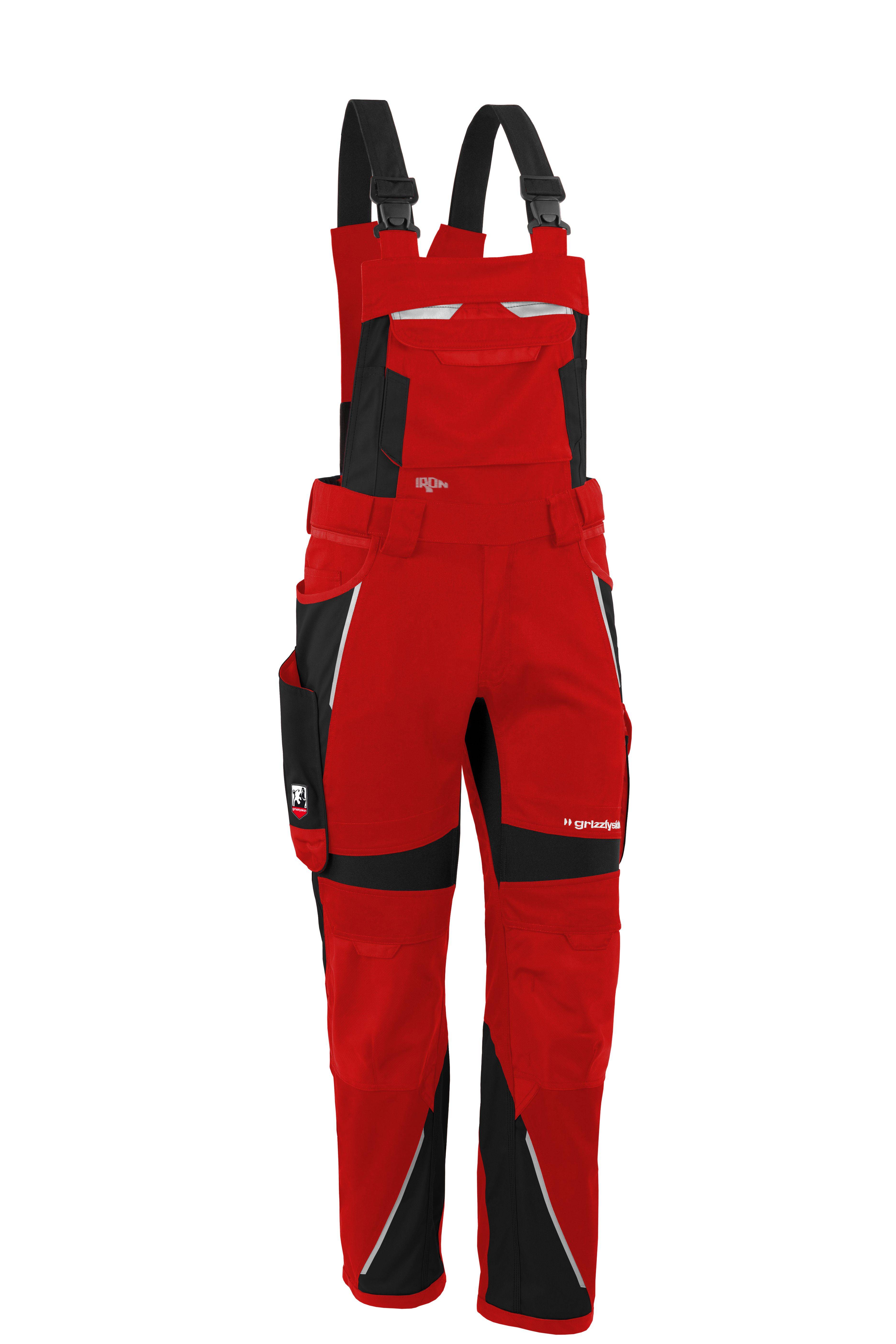 Qualitex Arbeitshose 'IRON' in rot/schwarz, Größe: 122 - moderne Latzhose - funktionaler Blaumann
