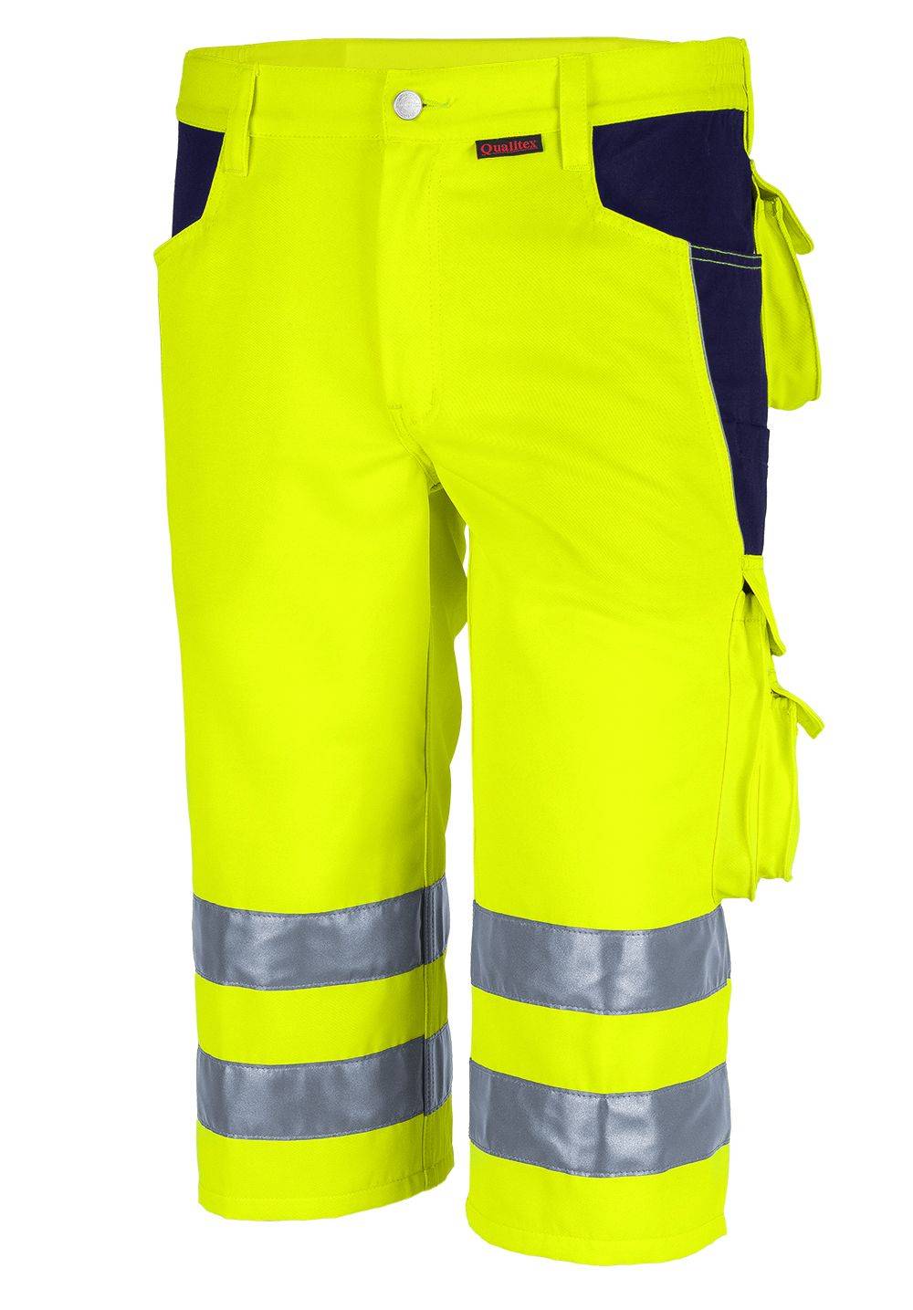 Qualitex Arbeitsshorts PRO Warnschutz in warngelb/marine, Größe: 64 - kurze Arbeitshose - Warnschutz für PROfessionals