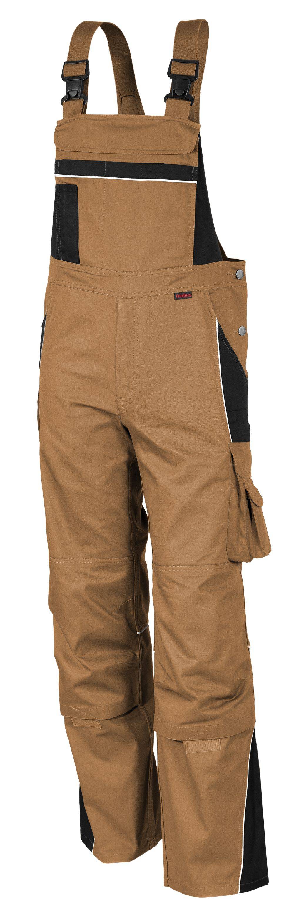 Qualitex Arbeitshose 'PRO' in khaki/schwarz, Größe: 72 - Latzhose MG 245 g - Blaumann für PROfessionals