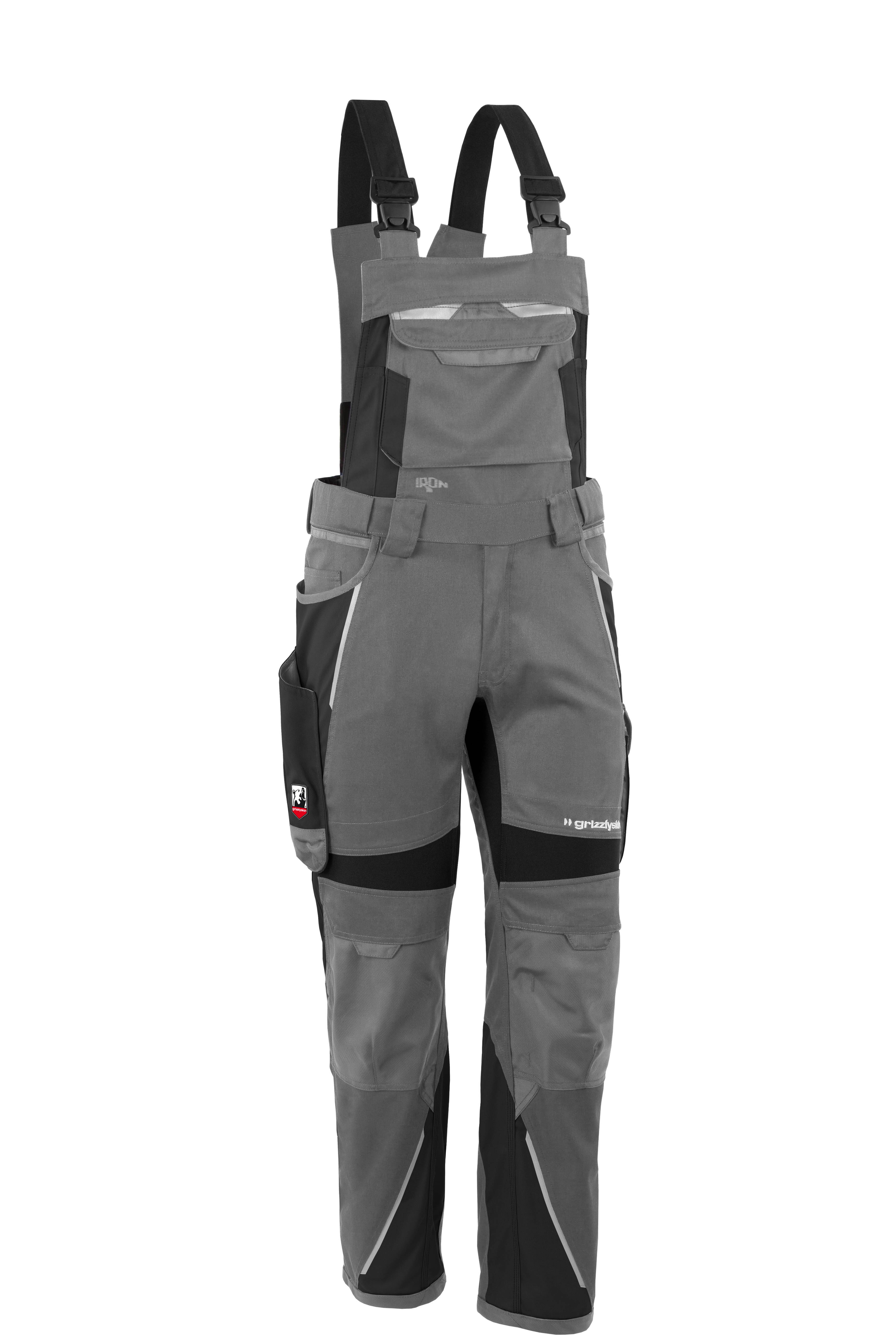 Qualitex Arbeitshose 'IRON' in grau/schwarz, Größe: 130 - moderne Latzhose - funktionaler Blaumann