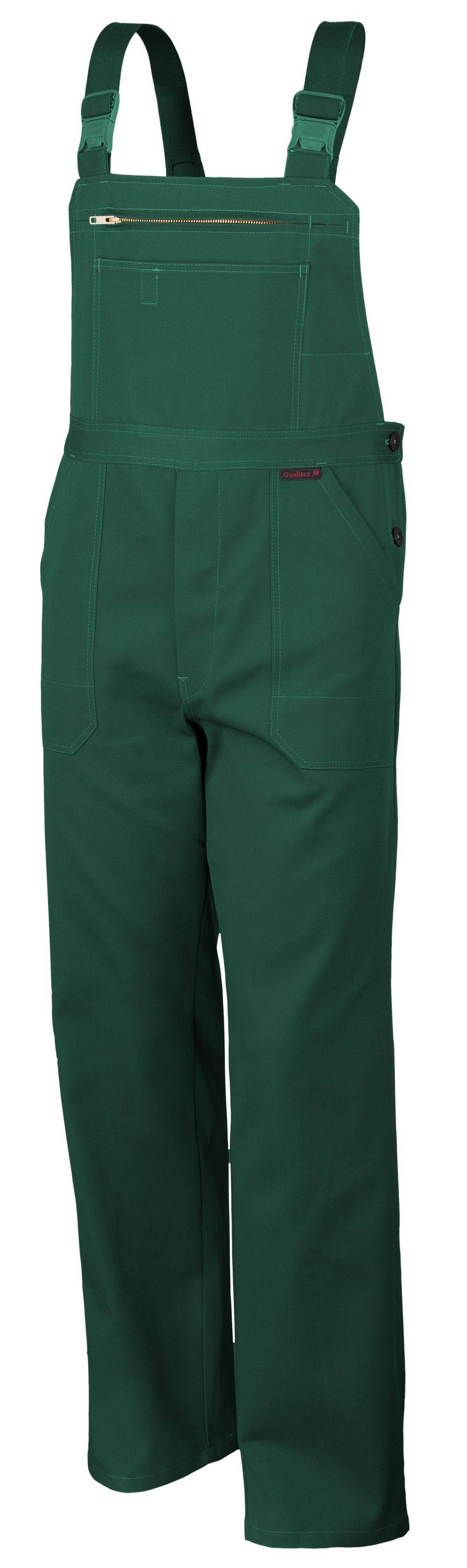 Qualitex Arbeitshose 'favorit' in grün, Größe: 106 - Latzhose BW 320 g - strapazierfähiger Blaumann