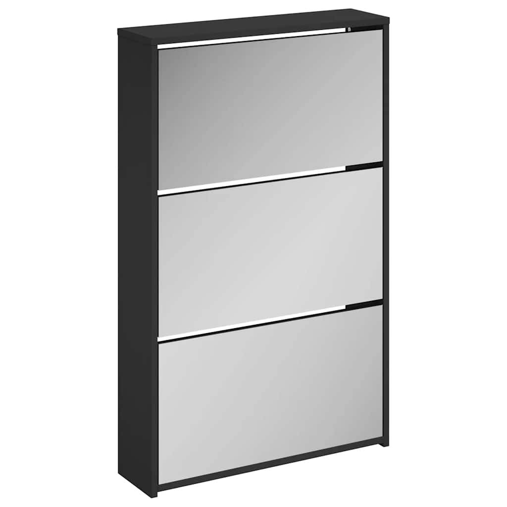 vidaXL Schuhschrank mit Spiegel 3 Fächer Schwarz 63x17x102,5 cm