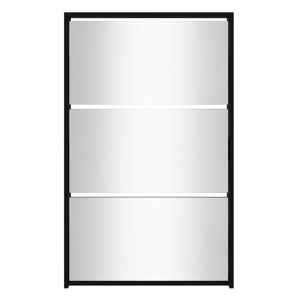 vidaXL Schuhschrank mit Spiegel 3 Fächer Schwarz 63x17x102,5 cm