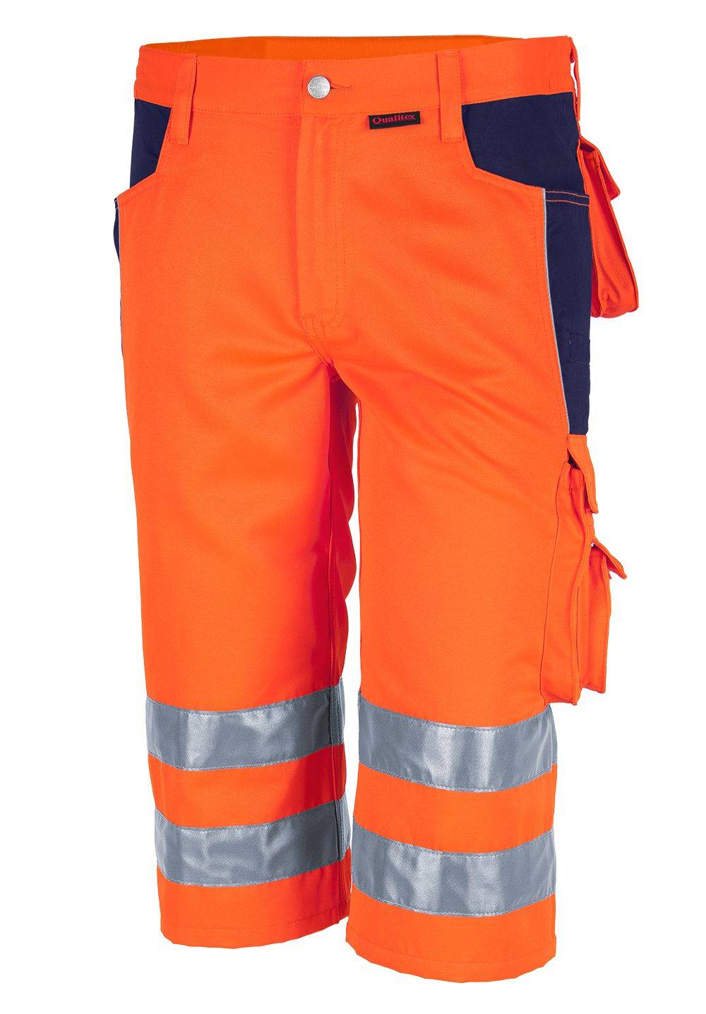Qualitex Arbeitsshorts PRO Warnschutz in warnorange/marine, Größe: 46 - kurze Arbeitshose - Warnschutz für PROfessionals