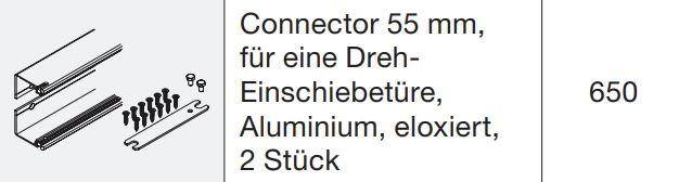 Hawa Connector 55 mm, für eine Dreh-Einschiebetüre, Aluminium, eloxiert, 2 Stück