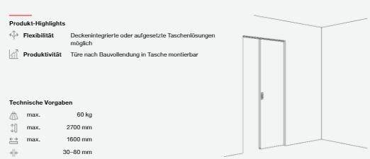 Hawa Porta 60 HMT, minimale Einbauhöhe in Tasche, für 1 Türe