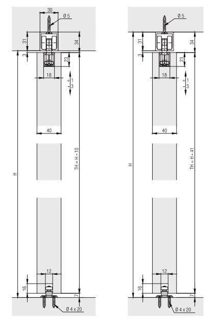 Hawa Porta 100 HM/HMD und Hawa Divido 100 HM, minimale Einbauhöhe, für 1 Türe