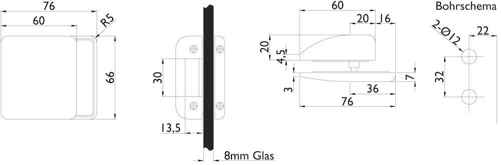 HERMAT Ganzglas Gegenkasten SIENA 6024.GKS, DL-R, edelstahl matt